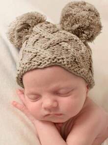 1pc 0-6Months / 6-18Months Baby Pompom Beanie, Infant Knit Winter Hat For Boys & Girls, Cute Warm Earflap Knitted Newborn Baby Cap