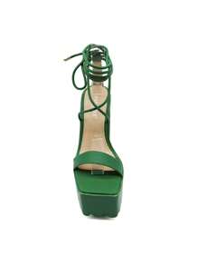 RevReaL Women's Platform Block Heels With Ankle Wrap Strap - High Heel Sandals For Party, Clubbing, And Special Occasions - Green - View 3