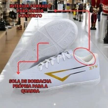 Men's Indoor Soccer Shoes For Court Sizes 38 To 43 All White With Stitched Sole Anatomical Model For Greater Performance On The Courts - khối - Xem 6