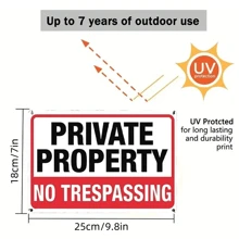 1pc Reflective Warning Sign: "Private Property - No Trespassing". Video Surveillance Notice. Outdoor Security Camera Reminder For Home CCTV. - Multicolor - View 5
