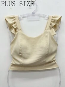 Plus Size Cropped Dune Blouse With Padding And Back With Elastax Women's Fashion - Màu be - Xem 1