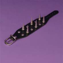 Brazalete ajustable con pinchos góticos punk de 2024, brazalete de cadenas negro con tachuelas para mujeres y hombres - Negro - Ver 4