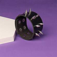 Brazalete ajustable con pinchos góticos punk de 2024, brazalete de cadenas negro con tachuelas para mujeres y hombres - Negro - Ver 5