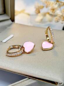 Cubic Zirconia Decor Heart Drop Earrings Valentines,Mom,Mother,Mother's Day,Gift - Pink - View 2
