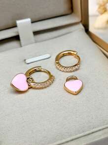 Cubic Zirconia Decor Heart Drop Earrings Valentines,Mom,Mother,Mother's Day,Gift - Pink - View 4
