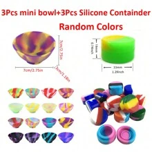 1/5/10 Peças Recipiente de Silicone para uso Doméstico, Tigela, Pote 67mm Multicolorido, Acessórios para Fumo de Ervas, Cores Aleatórias com Latas de Armazenamento de Metal 53mm