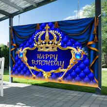 1pc Royal Theme Blue Crown And Scepter Birthday Party Decoration Background 210*150/150*100/100*75CM Prince And Princess Party Purplish Blue Polyester Background HAPPY BIRTHDAY Suitable For Birthday Party Decoration Banner Photo Booth Photo Decoration Background Cloth Indoor Outdoor Studio Live Venue Decoration Party Decoration Suppliesv - Multicolor - View 8