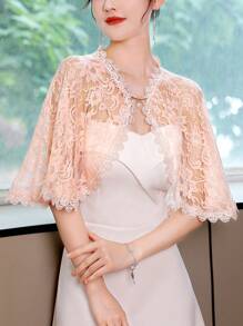 1 件花卉蕾丝仿珍珠纽扣新娘披肩，有白色、黑色、香槟色、红色、粉色可选，优雅性感时尚，适合婚礼、正式活动、派对和日常穿着情人节秋季女士服装