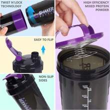 Taza de plástico con agitador para polvo de proteína y batidos, botella de agua deportiva para correr y fitness