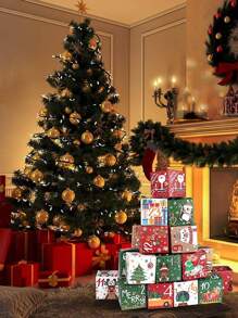 24 piezas Cajas de embalaje navideñas Calendario de Adviento sorpresa, Caja de dulces Galletas de regalo Caja de cuenta regresiva para fiesta de Navidad, regalo de cumpleaños, decoración del hogar, decoraciones navideñas, decoración de habitación de invierno