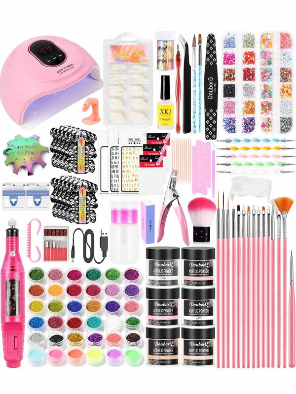 Acrylic Nail Kit - 6 Colors With 60ml Monomer Liquid, Nail Drill And UV Lamp - Nail Kit Acrylic Set, Nail Design, Nail Studio - Nail Art Gifts For Women - DIY Acrylic Nails Starter Set