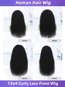 Peruca Frontal de Renda Ondulada Encaracolada 13x4 Cabelo Humano Pré-Desembaraçado, Perucas Encaracoladas 26-32 Polegadas com Frente de Renda Transparente 200 Densidade para Mulheres, Cor Natural