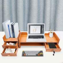 Computer Monitor Stand, Computer Rack With Drawers, Monitor Stand - Redwood - View 3