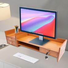Computer Monitor Stand, Computer Rack With Drawers, Monitor Stand - Redwood - View 1