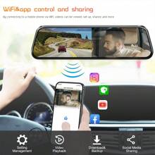 3 摄像头 Wifi 10 英寸后视镜行车记录仪 3 路车载摄像头 Asawin H5 触摸屏内外 3 通道延时录制夜视 24 小时停车模式 - 黑色 - 查看 2