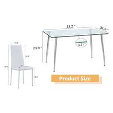 Table And Chair Set.Rectangular Dining Table With Tempered Glass Tabletop And Silver Plating Metal Legs.Paired With 6 Checkered Armless High Back White Chairs With Electroplated Metal Legs. - 白色+玻璃+金屬+6座如圖 - 查看 13