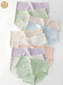 Teen Girl 10pcs Basic Style Bow Decor Solid Color Panties