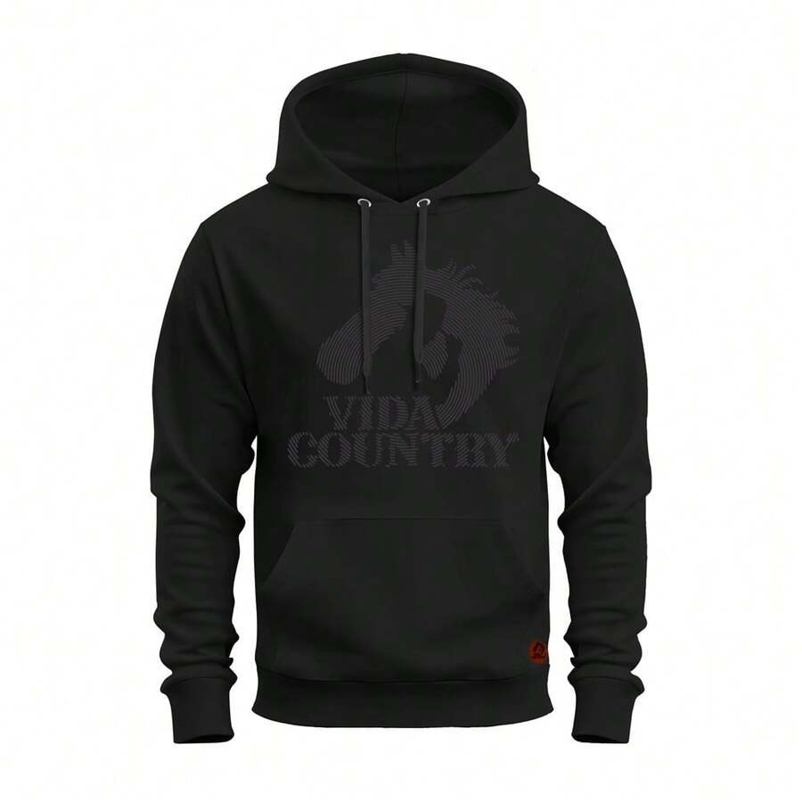 Vida Country Classic Unisex Cotton Printed Kangaroo Sweatshirt - 黑色 - 查看 1