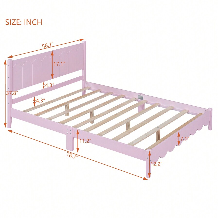 Full Size Wood Platform Bed Frame, Retro Style Bed With Rectangular