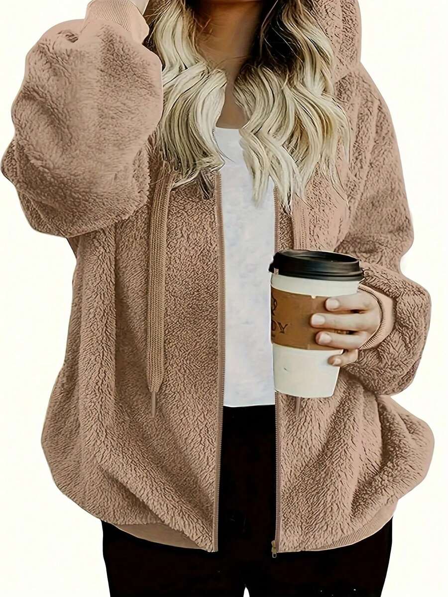 Women's Casual Loose Zip-Up Hoodie Sweatshirt Jacket, New Autumn/Winter - Khaki - View 1