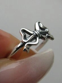1pc Vintage Silver Boho Style Bowknot Ring, Everyday Wear