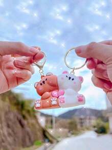 2 件女士可爱卡通狗树脂磁性钥匙扣，情侣钥匙扣带小吊坠，适合携带毛绒娃娃钥匙扣套装作为礼物 - 彩色 - 查看 1