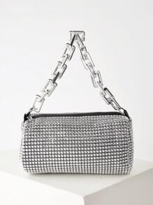 女士闪亮晚装包 | 闪亮水钻装饰链条水桶包 | 优雅精致的舞会婚礼派对手拿包 | 闪亮晚宴钱包 | 送给女友、妻子和女儿的最佳礼物 - 銀色 - 查看 3