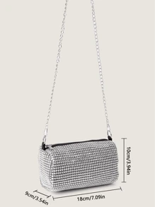 女士闪亮晚装包 | 闪亮水钻装饰链条水桶包 | 优雅精致的舞会婚礼派对手拿包 | 闪亮晚宴钱包 | 送给女友、妻子和女儿的最佳礼物 - 銀色 - 查看 8