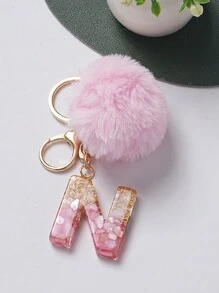 1pc Creative Key Chain With Letter Stone Resin Pendant, Butterfly Tassel Initial Keychain For Girls