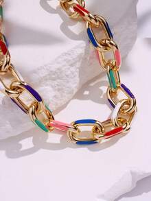 1 件简约个性化创意嘻哈时尚百搭彩色滴油风格项链，适合女士 - 彩色 - 查看 11