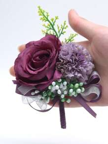 1PC Men's Boutonniere Handmade Satin Rose Corsage Flower Bridegroom Boutonniere Wedding Prim Party Homecoming. Valentine's Day Accessories - Multicolor - View 16