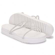 Sandal 3 Straps Shiny Rhinestone Women's Flip Flops Fashion Bloggers. - trắng - Xem 4