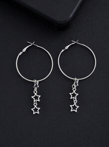 Pendientes largos con estrella - Plateado - Ver 4