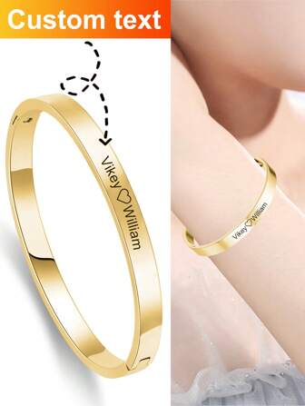 18K Gold Planted Fashionable Bracelets For Women, Personalized Gifts For Daughter, Granddaughter, Mom, Sister And Friends, Stainless Steel Engraved Cuff Birthday & Commemorative Day Gifts