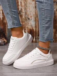 女士简约休闲运动鞋，舒适轻便运动鞋，时尚百搭鞋，适合日常穿着和户外旅行 - 金色 - 查看 3