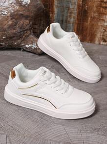 女士简约休闲运动鞋，舒适轻便运动鞋，时尚百搭鞋，适合日常穿着和户外旅行 - 金色 - 查看 1