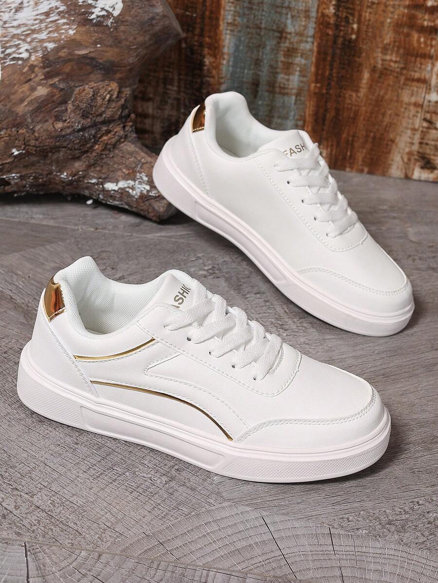 女士简约休闲运动鞋，舒适轻便运动鞋，时尚百搭鞋，适合日常穿着和户外旅行 - 金色 - 查看 1