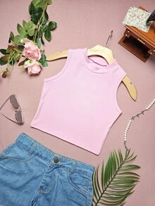 Women's Blouse Cropped Top Simple Basic Tank Top New Great Knit - Màu Hồng baby - Xem 1