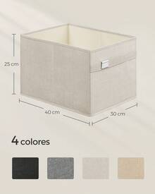 SONGMICS Cajas Almacenaje, Juego de 4 Cubos Almacenaje de Armario, 40 x 30 x 25 cm, 2 Asas, Plegables, Tejido Oxford y Tejido Aspecto Lino, Lavables, Portaetiquetas Metálicos, Gris Paloma/Blanco Nube/Beige Arena - Blanco - Ver 4