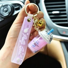 Móc khóa mèo và cốc trà sữa, thích hợp làm quà tặng - Màu tím hoa cà - Xem 9