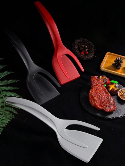1pc Multi-Color Plastic Egg Spatula, Tongs, Pancake Flipper, Steak Spatula, Barbecue Tongs, Steak Holder, Fish Spatula