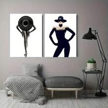 2 bức tranh vải canvas in hình cô gái thời trang đen trắng sang trọng trang trí tường, váy đen thanh lịch, mũ cam dành cho phụ nữ, quà tặng lý tưởng cho phòng ngủ, phòng khách, hành lang, trang trí tường nghệ thuật, không có khung - Nhiều màu - Xem 17