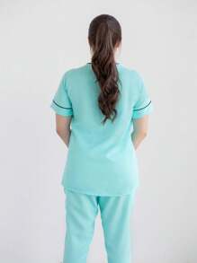 Hospital Set Surgical Pajamas Scrub Microfiber Gabardine - Women - 0.霧綠 - 查看 2