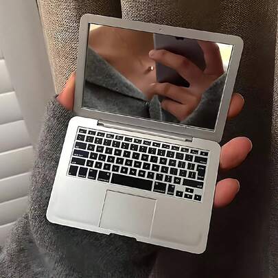 1pc Compact Foldable Makeup Mirror, Pocket-Sized (Similar To Laptop Design), Portable Folding Makeup Mirror With Keypad Details, Pink Color, Suitable For Travel, Essential For Makeup On The Go Best Gifts Birthday Graduation Home Decor Back To School Room Decor School Supplies