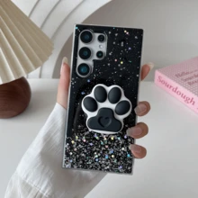 黑色大孔TPU软壳星空闪光DIY可爱猫爪可调节支撑保护壳兼容Apple Iphone11/12/13/14/15/16promax，三星S22 / S23FE / S24U / A55 / A05 / A05s / A34 / A24 / A12 / A13Redmi Note11/12/13pro +，小米13C，OPPO RENO 11F / RENO12，Infinix，华为P30LITE / P70PRO，荣耀90LITE / 70LITE / X8B / X9A，VIVO和其他IPHONE手机壳 - 黑色 - 查看 2