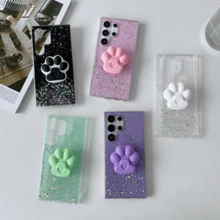 黑色大孔TPU软壳星空闪光DIY可爱猫爪可调节支撑保护壳兼容Apple Iphone11/12/13/14/15/16promax，三星S22 / S23FE / S24U / A55 / A05 / A05s / A34 / A24 / A12 / A13Redmi Note11/12/13pro +，小米13C，OPPO RENO 11F / RENO12，Infinix，华为P30LITE / P70PRO，荣耀90LITE / 70LITE / X8B / X9A，VIVO和其他IPHONE手机壳 - 黑色 - 查看 6