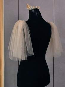 1 Pair Sheer Tulle Short Bridal Shrug, Suitable For Women Wedding, Banquet, Party, Birthday Outfit, Wedding Dress Accessories To Cover Arms With Safety Pins - White - View 6