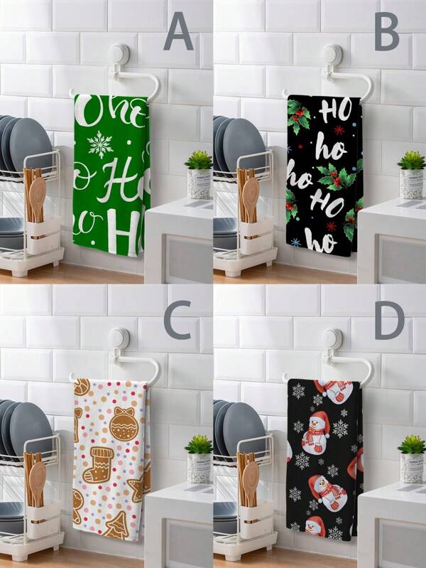 2pcs Festive Christmas Hand Painted Gingerbread Man, Santa Hat, Snowman & Snowflake Letter Printed Multi-Purpose Towels, Suitable For Kitchen, Bathroom, Living Room, Dining Room, Bedroom, Usable Year-Round