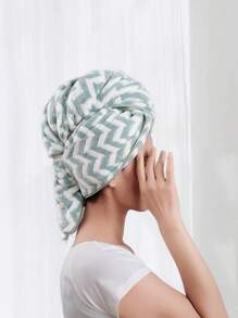 1件珊瑚绒水波纹吹干头巾/女士头巾，适合返校季、美容院、酒店、运动、居家等场合，也可作浴巾或护肤品使用。 - 綠色 - 查看 1