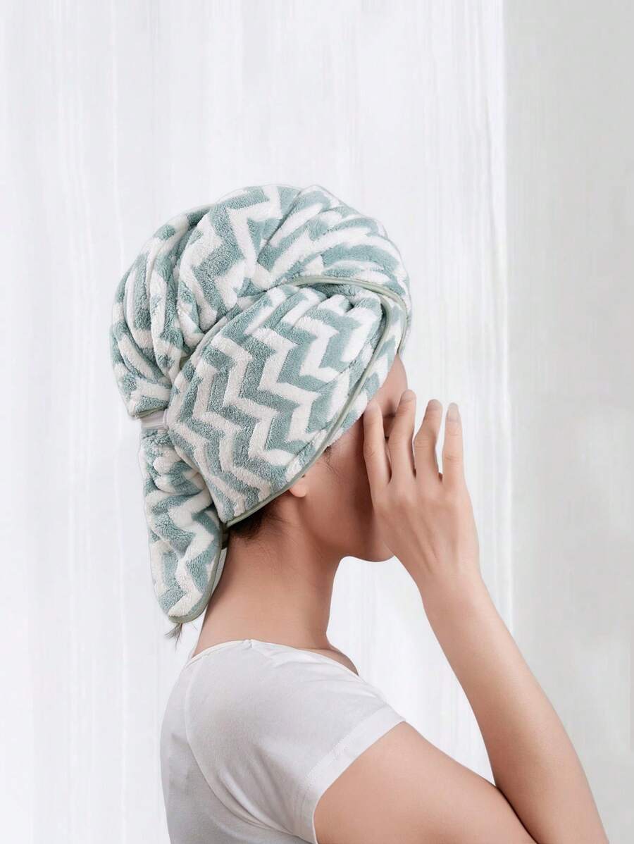 1件珊瑚绒水波纹吹干头巾/女士头巾，适合返校季、美容院、酒店、运动、居家等场合，也可作浴巾或护肤品使用。 - 綠色 - 查看 1